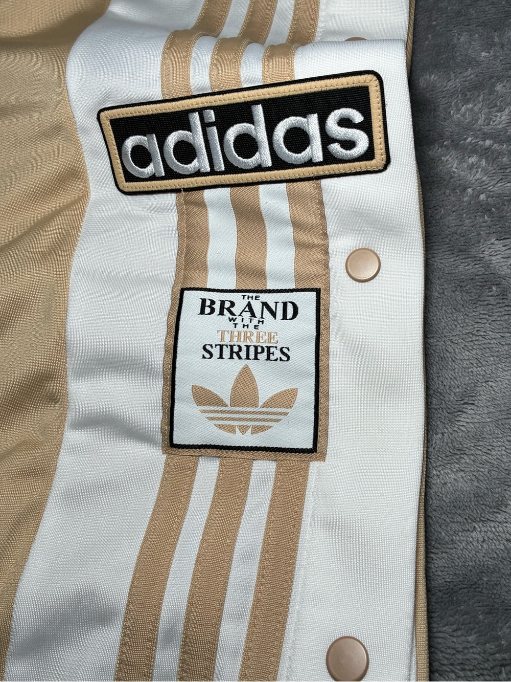 Adidas Beige Track Joggers with White Strips - Picture 2 of 4